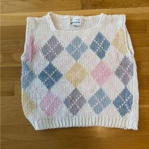 Vintage 90s Currants Pastel Argyle Knit Sweater Vest - Hand Loomed - Size M